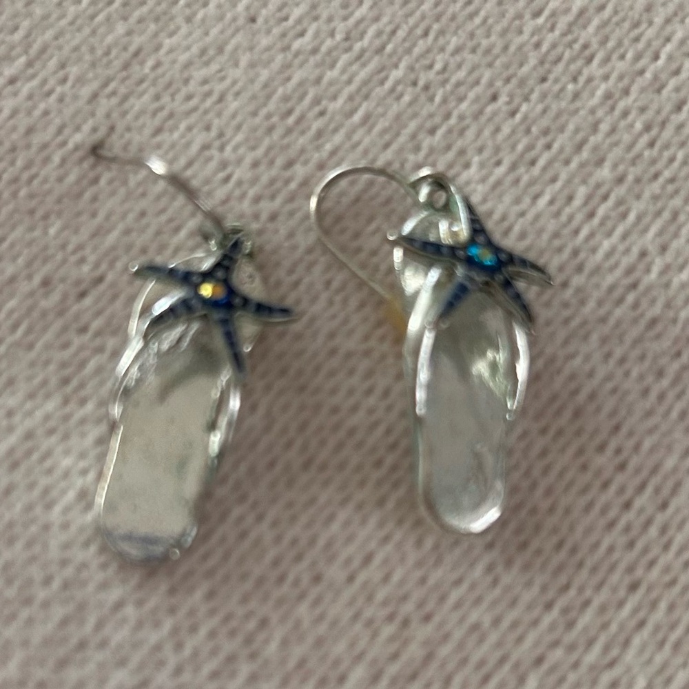 Silver Starfish Flip Flop Earrings
